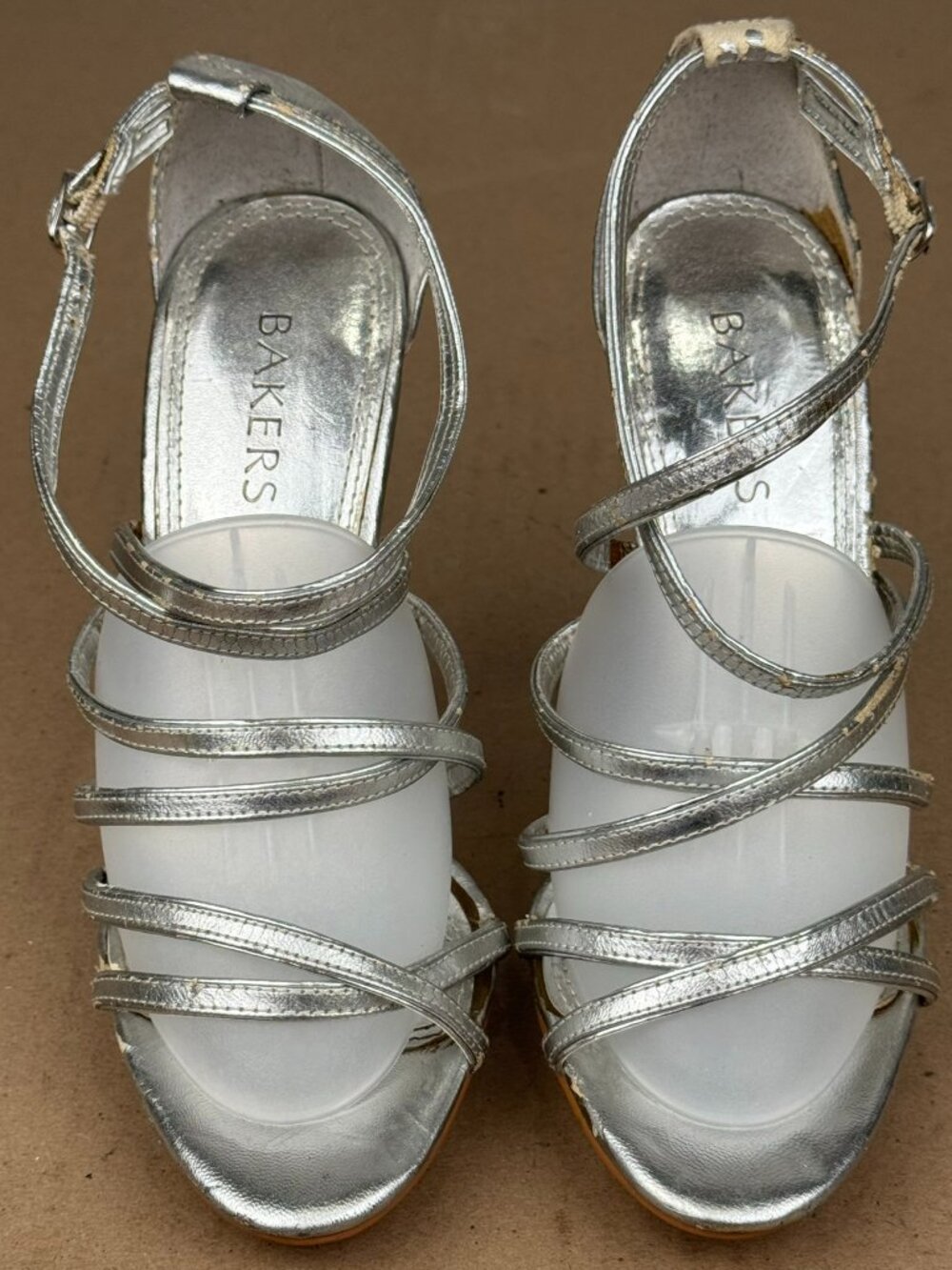 Bakers Womens Jodi Silver Strappy Platform Stiletto Heels Size 7M DAMAGE